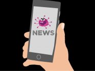 Mobile phone screen displaying cartoon image of coronavirus